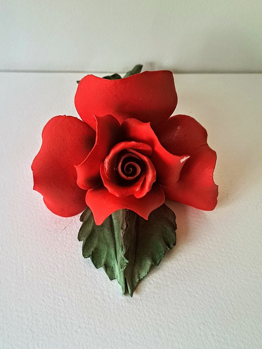 Vintage Capodimonte Porcelain “American Beauty” Rose Figurine